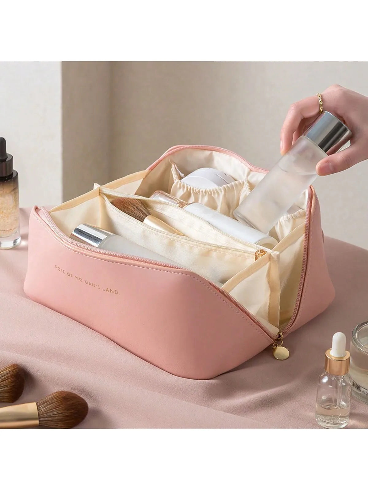 Large Capacity Leather Cosmetic Bag