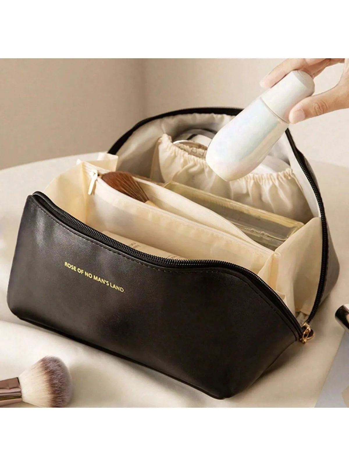 Large Capacity Leather Cosmetic Bag